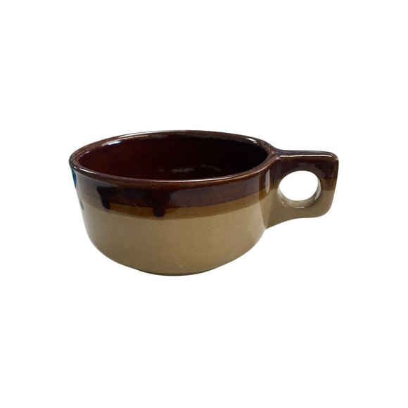 Vintage Monmouth Pottery Soup Mug Bean Bowl Maple Leaf WS Brown & Beige Two-Tone - Picture 3 of 6